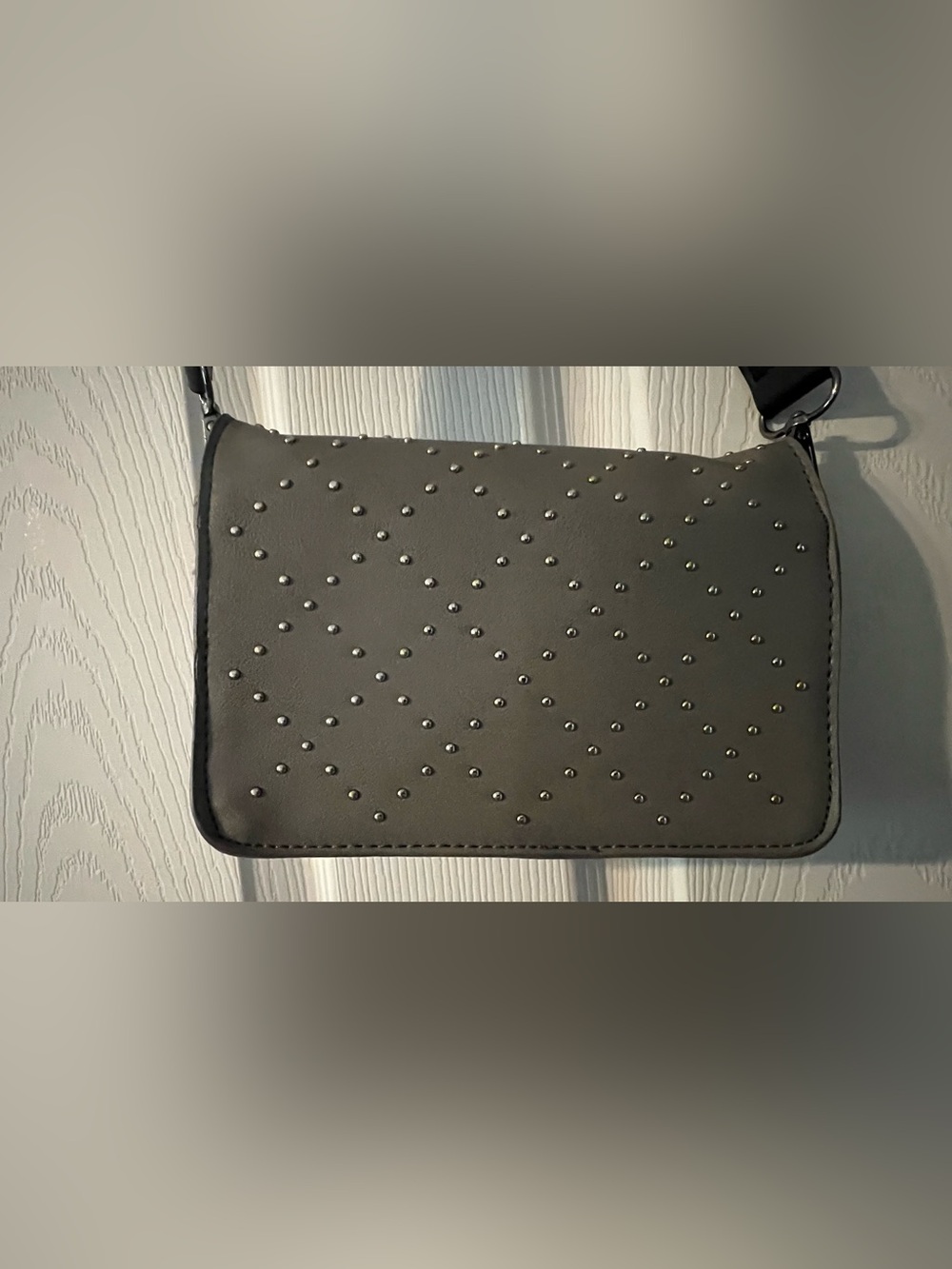 bebe Gray Studded Crossbody with Black Strap - Picture 4 of 9